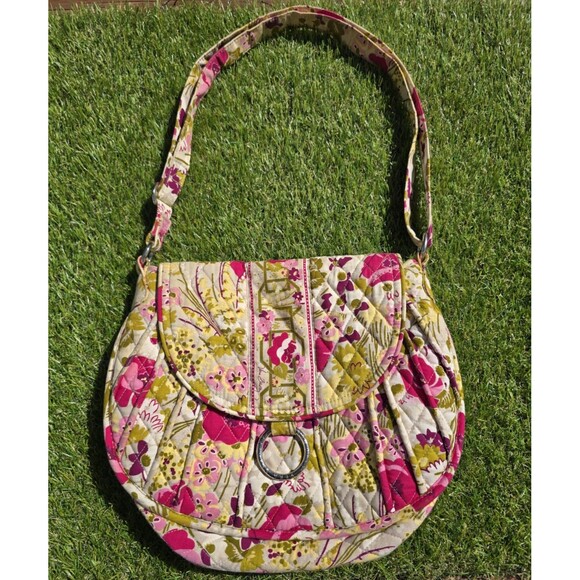 Vera Bradley Saddle Up Make Me Blush Crossbody HandBag Floral RETIRED EUC - Picture 1 of 11